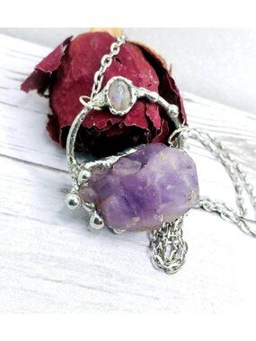 Amethyst and moonstone crystal Necklace